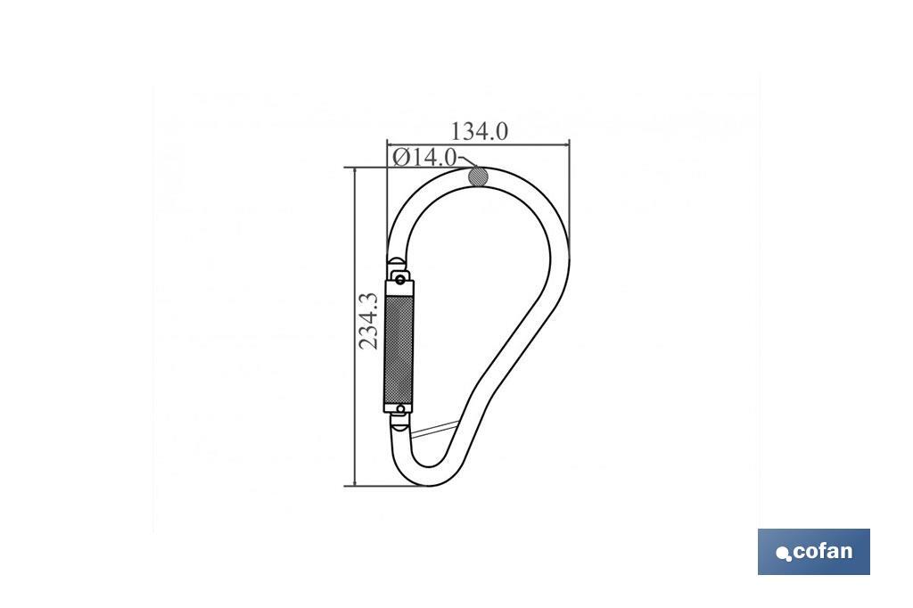 Gancho con bloqueo automático | Mosquetón de alta resistencia y seguridad | Material: acero | Resistencia: 23 kN | Apertura: 59 mm - Cofan