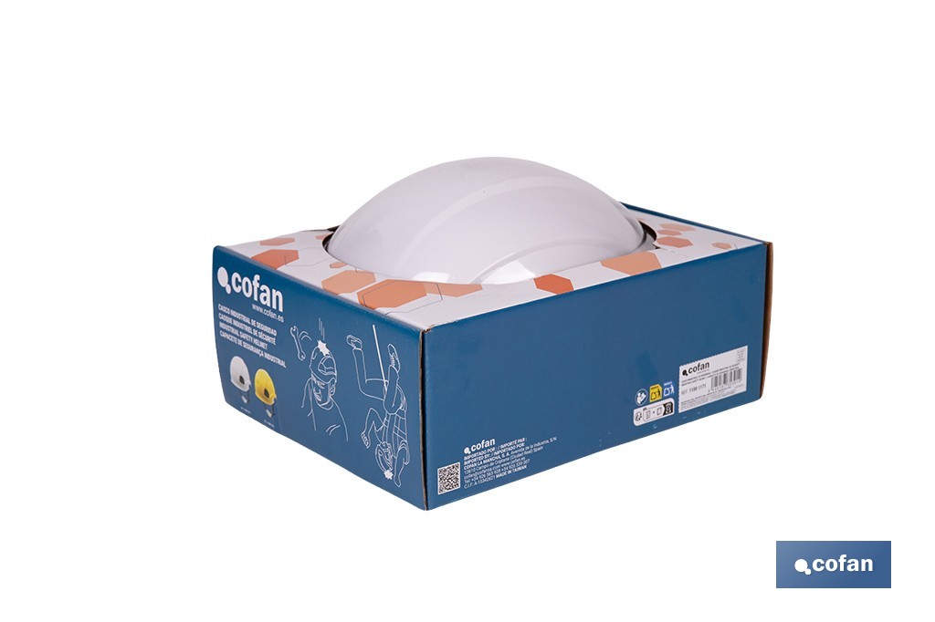 Casco de seguridad industrial con regulador y barbuquejo para trabajos verticales y obra | Disponible en 2 colores - Cofan