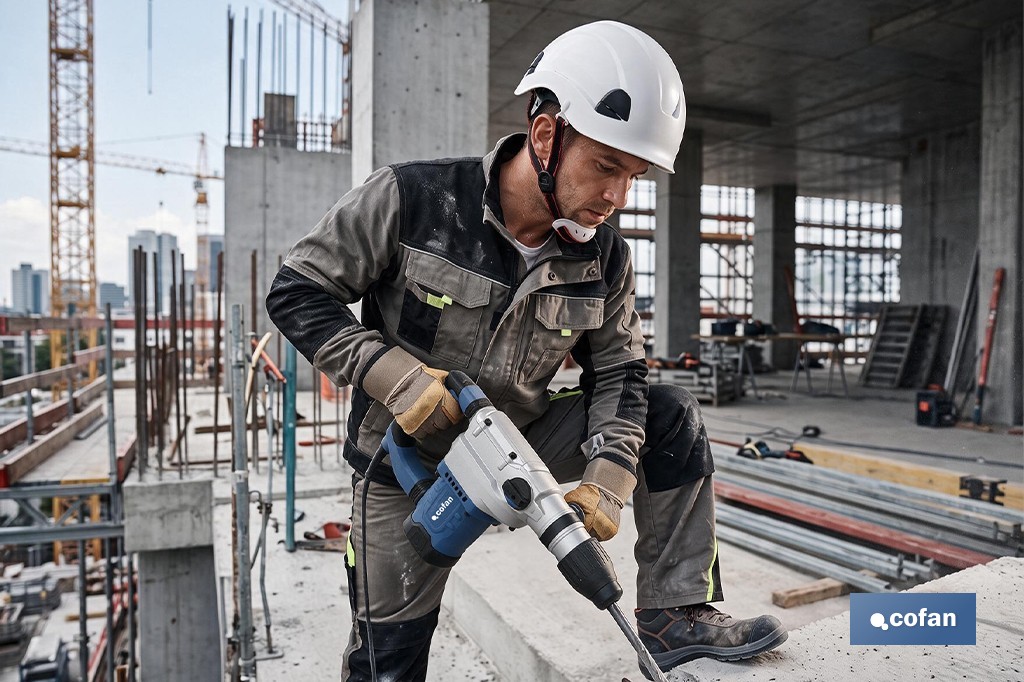 Casco de seguridad industrial con regulador y barbuquejo para trabajos verticales y obra | Disponible en 2 colores - Cofan