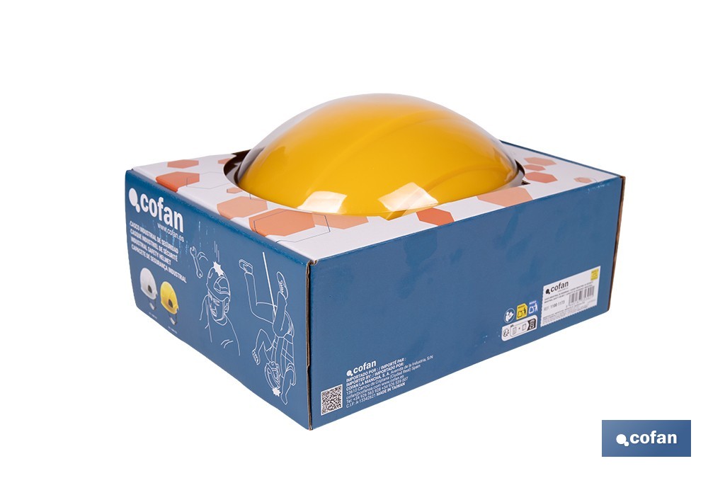 Casco de seguridad industrial con regulador y barbuquejo para trabajos verticales y obra | Disponible en 2 colores - Cofan