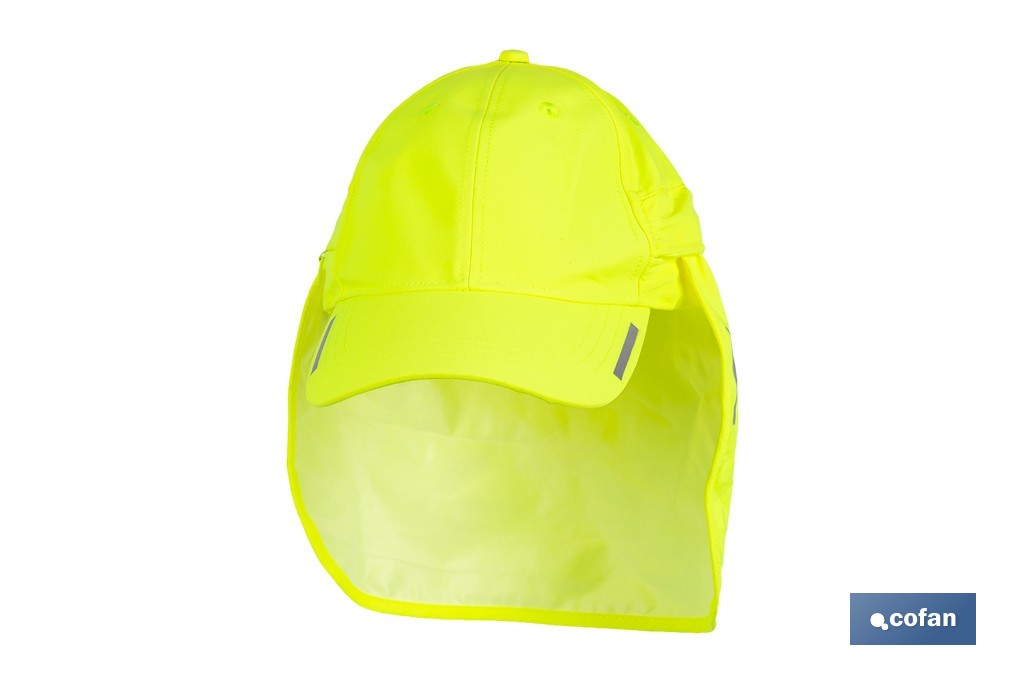 Gorra amarilla fluorescente con protección de nuca para obra, trekking y montaña - Cofan