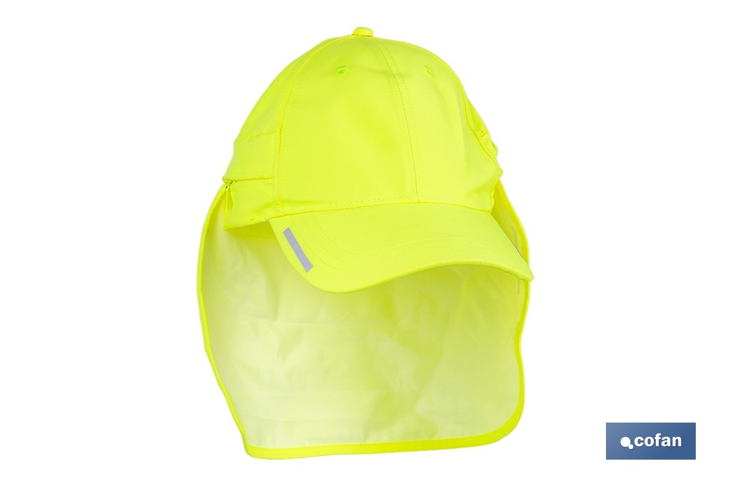 Gorra amarilla fluorescente con protección de nuca para obra, trekking y montaña - Cofan