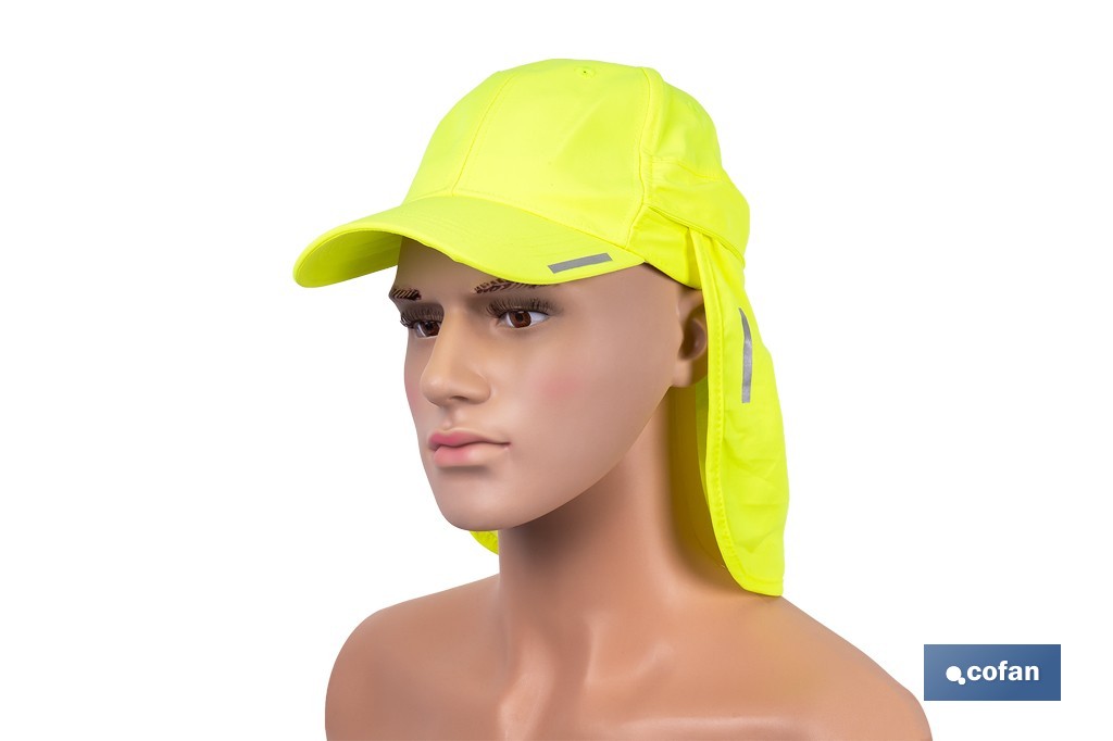Gorra amarilla fluorescente con protección de nuca para obra, trekking y montaña - Cofan