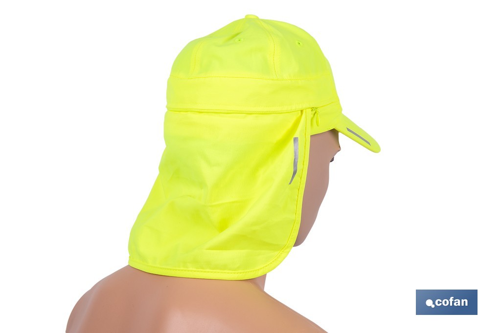 Gorra amarilla fluorescente con protección de nuca para obra, trekking y montaña - Cofan