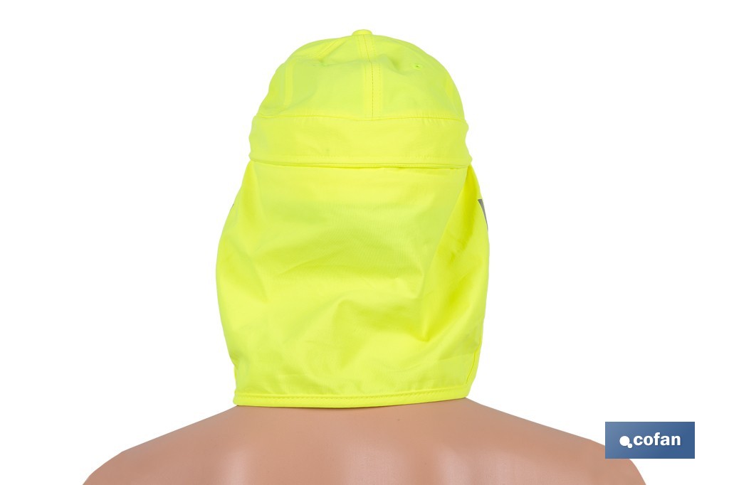 Gorra amarilla fluorescente con protección de nuca para obra, trekking y montaña - Cofan
