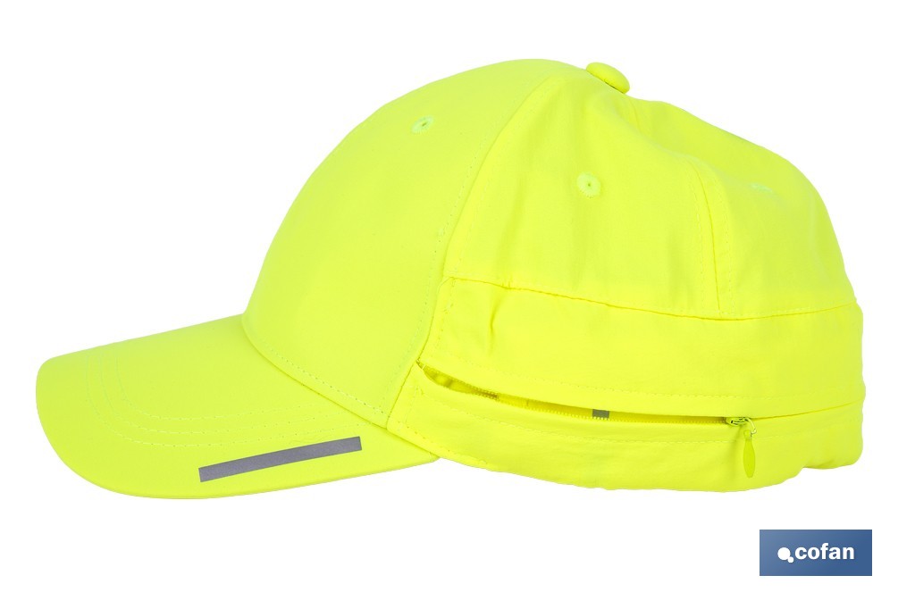 Gorra amarilla fluorescente con protección de nuca para obra, trekking y montaña - Cofan