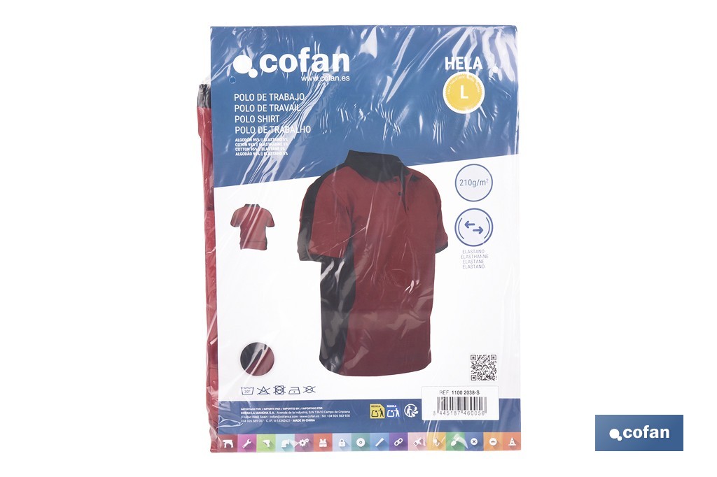 Polo de trabajo modelo Hela en rojo y negro | Cómodo y transpirable con cierre de 3 botones | Materiales: 95 % algodón y 5 % elastano | Disponible desde la talla S hasta la XXXL - Cofan