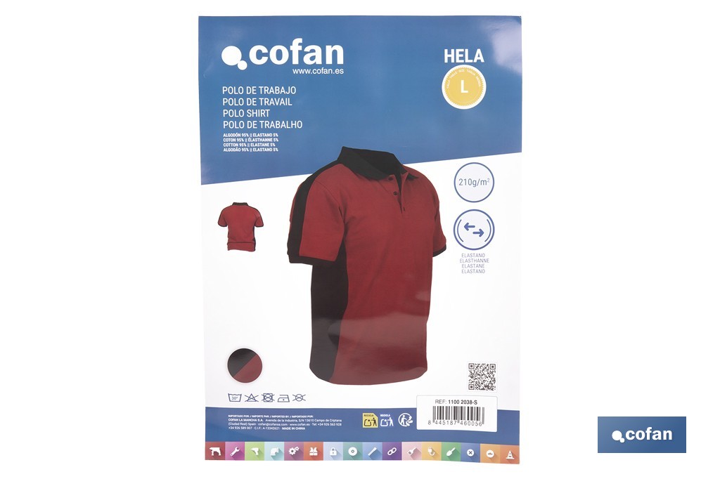 Polo de trabajo modelo Hela en rojo y negro | Cómodo y transpirable con cierre de 3 botones | Materiales: 95 % algodón y 5 % elastano | Disponible desde la talla S hasta la XXXL - Cofan