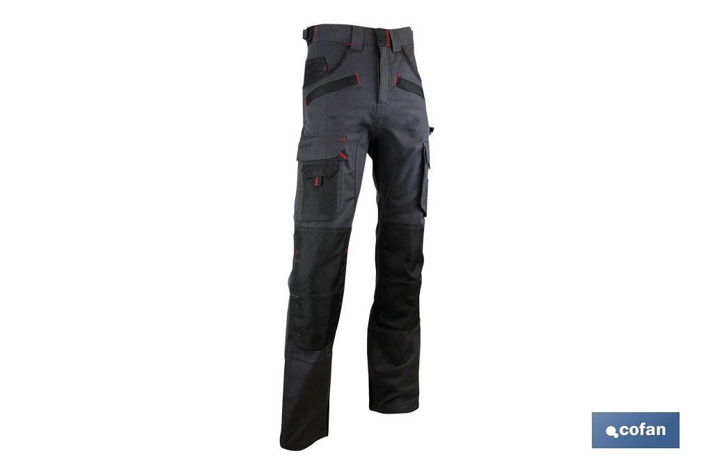Pantalón de Trabajo con Multibolsillos | Modelo Carlson | Material: 60% algodón y 40% poliéster | Color Gris/Negro - Cofan