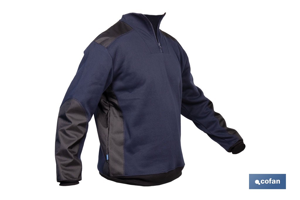 Sudadera de trabajo con media cremallera | Refuerzo textil y puños elásticos | Tejido anti pilling | Tallas disponibles desde la S hasta la XXXL y en 2 colores diferentes - Cofan