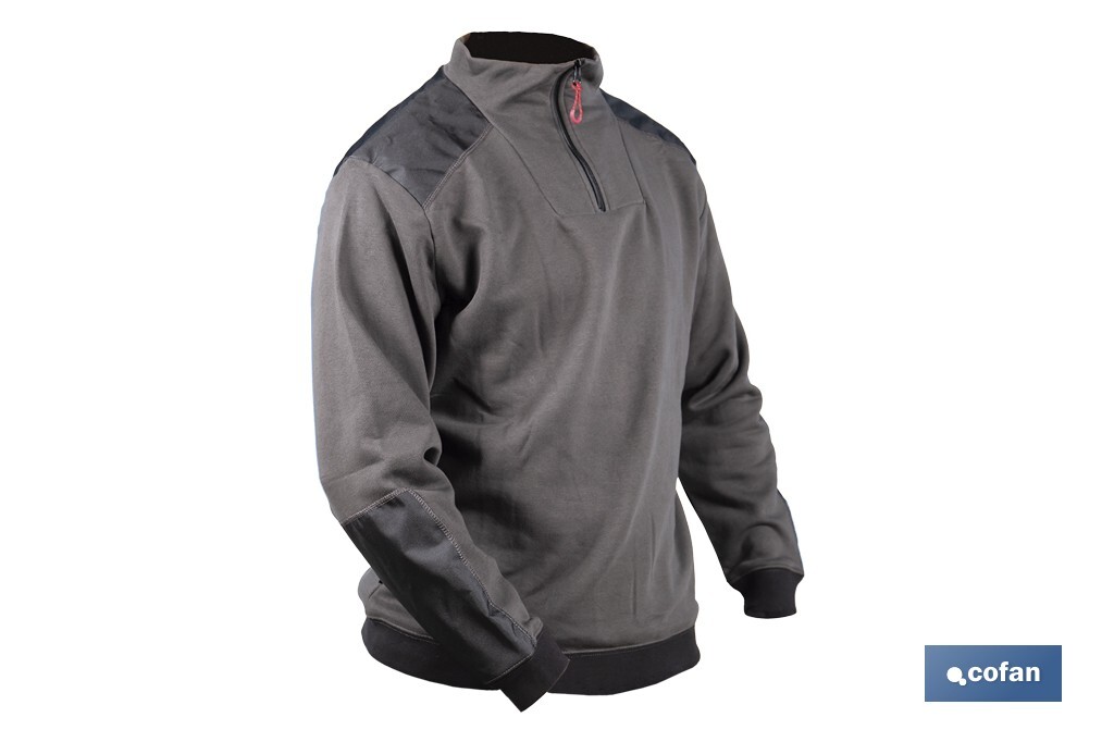 Sudadera de cuello con media cremallera | Color: gris y negro | Algodón y poliéster | Tejido ultra suave | Disponible desde la talla S hasta la XXXL - Cofan