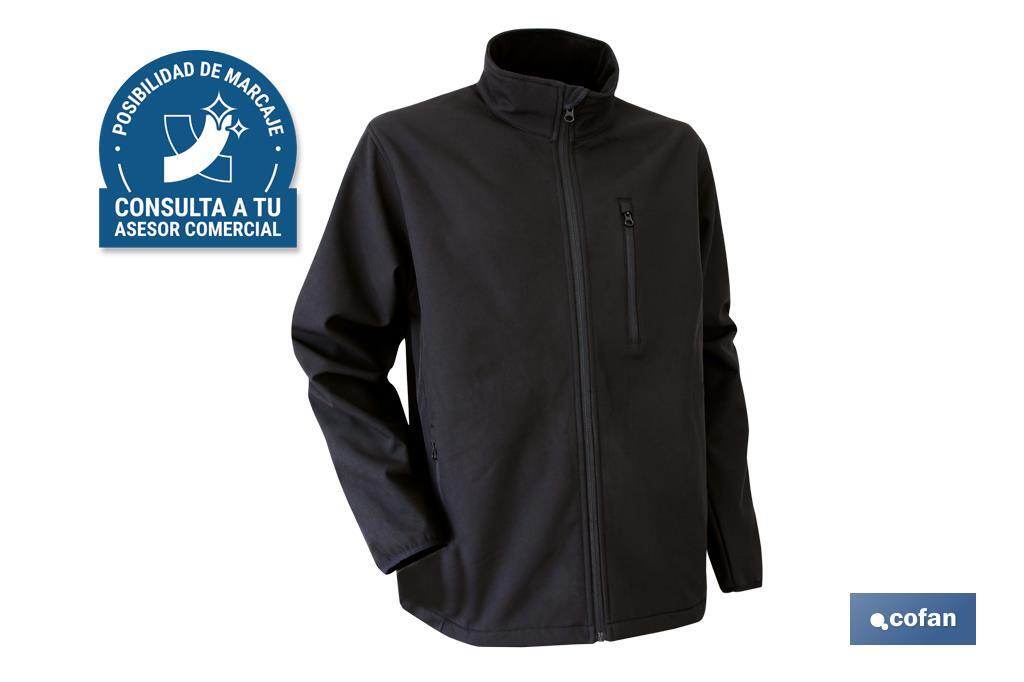 Chaqueta Soft Shell | Color Negro | Modelo Líster | Composición: 94% Poliéster y 6% Elastano - Cofan