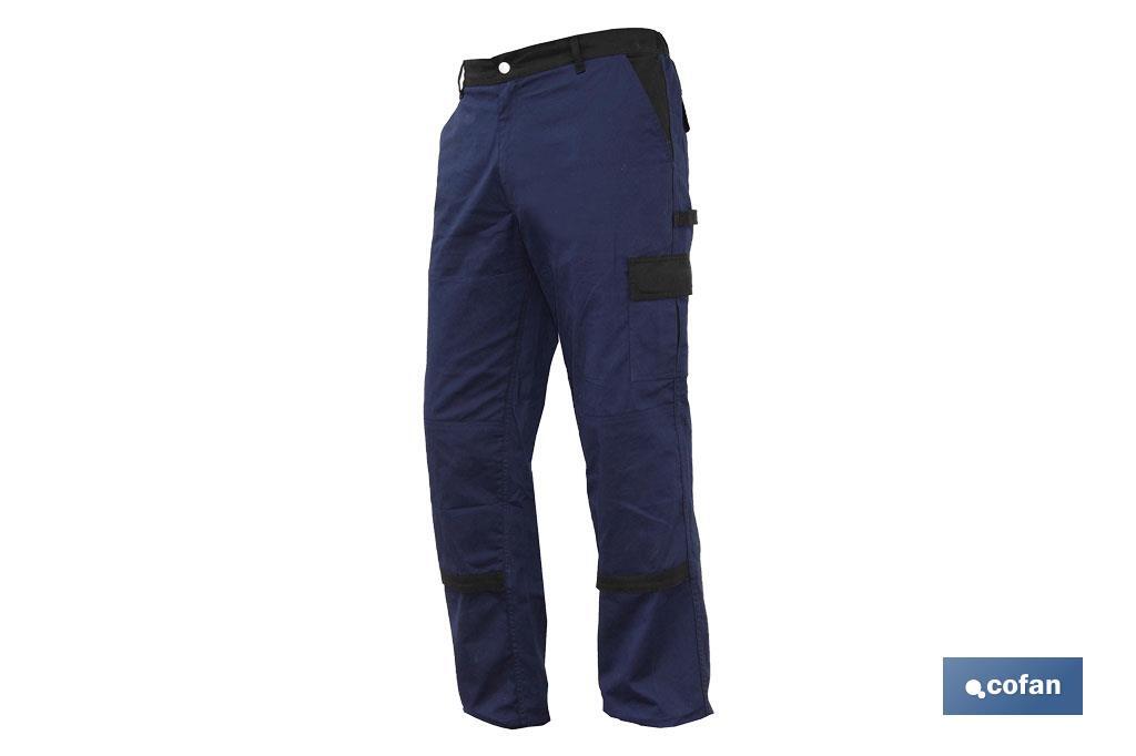 Calças De Trabalho | Flex | Modelo Jano | Slim Fit | Composição 97,76% Algodão e 2,24% Elastano | Cor Azul Marinho/Preto - Cofan