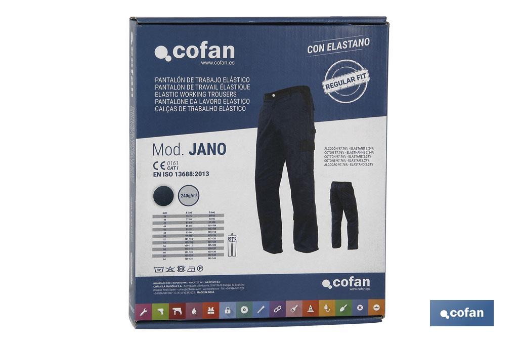 Pantalón de Trabajo | Flex | Modelo Jano | Regular Fit | Composición 97,76% Algodón y 2,24% Elastano | Color Azul Marino/Negro - Cofan