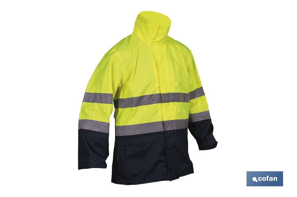 High-visibility waterproof jacket with zip fastener | Yellow and blue | Available from size S to XXXL - Cofan
