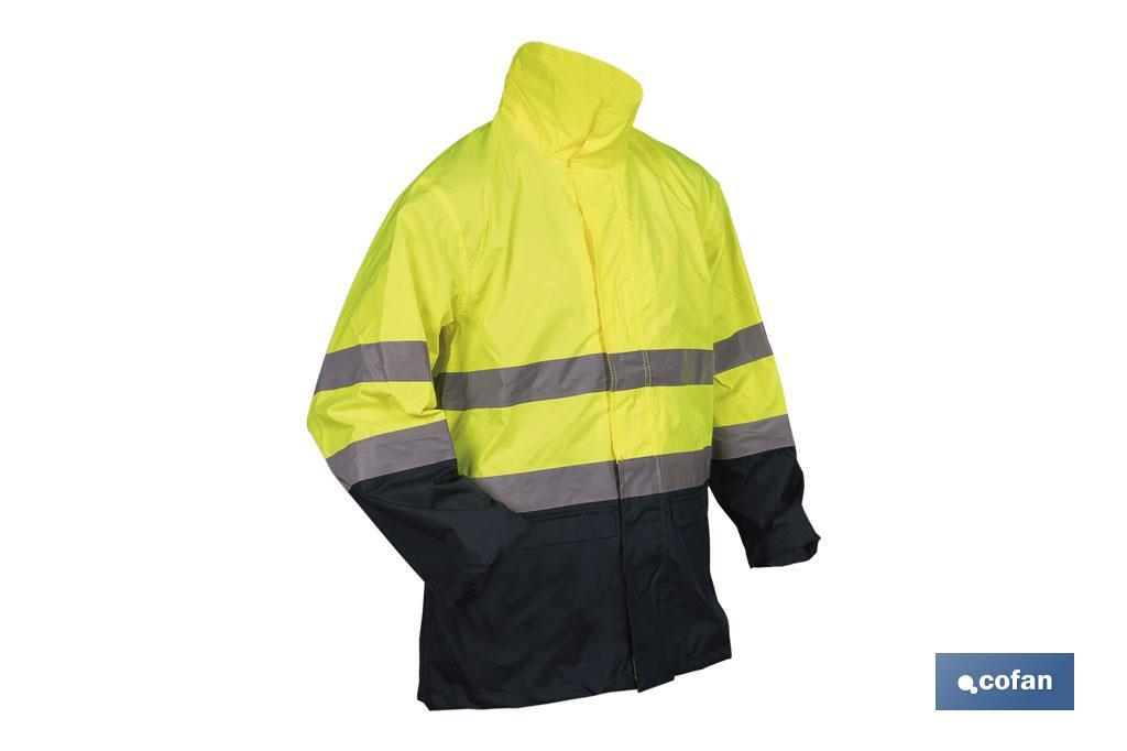 High-visibility waterproof jacket with zip fastener | Yellow and blue | Available from size S to XXXL - Cofan