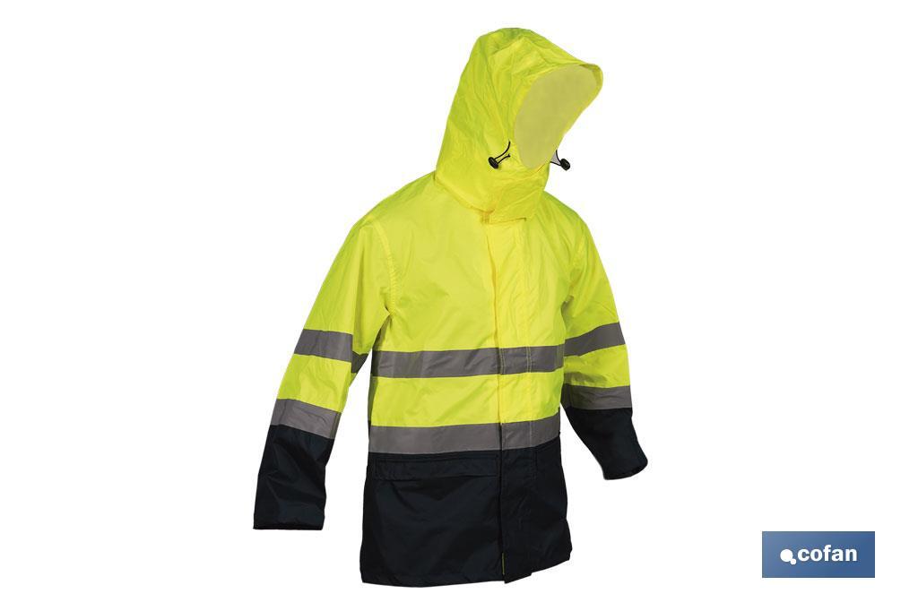 High-visibility waterproof jacket with zip fastener | Yellow and blue | Available from size S to XXXL - Cofan