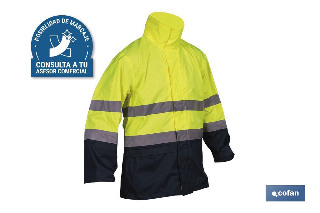 High-visibility waterproof jacket with zip fastener | Yellow and blue | Available from size S to XXXL - Cofan