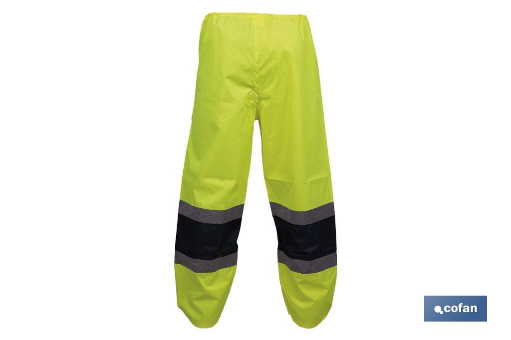 High-visibility waterproof trousers | High-visibility strips | Yellow and blue | Available from size S to XXXL - Cofan