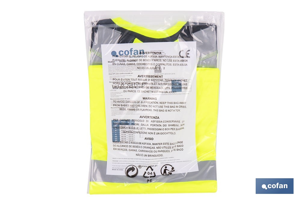 Camiseta de alta visibilidad modelo Atlas | Color: amarillo y negro | Bandas reflectantes | Clase 2 EN ISO 20471 | Disponible desde la talla S hasta la XXXL - Cofan