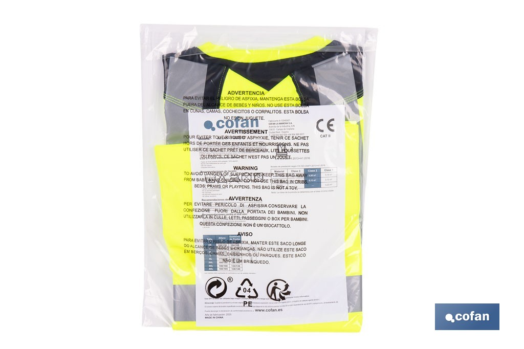 Camiseta de alta visibilidad modelo Atlas | Color: amarillo y negro | Bandas reflectantes | Clase 2 EN ISO 20471 | Disponible desde la talla S hasta la XXXL - Cofan