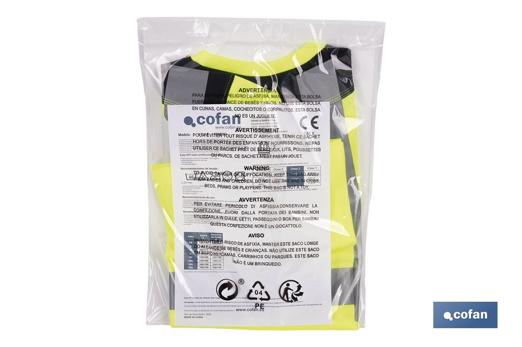 Camiseta de alta visibilidad modelo Atlas | Color: amarillo y negro | Bandas reflectantes | Clase 2 EN ISO 20471 | Disponible desde la talla S hasta la XXXL - Cofan