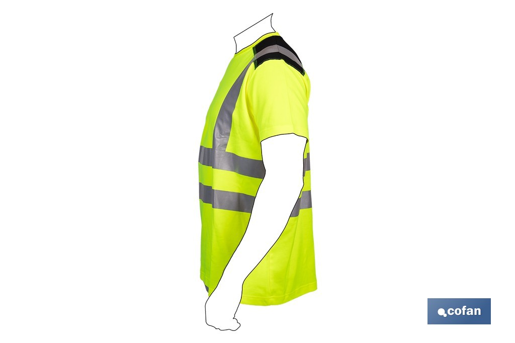 Camiseta de alta visibilidad modelo Atlas | Color: amarillo y negro | Bandas reflectantes | Clase 2 EN ISO 20471 | Disponible desde la talla S hasta la XXXL - Cofan