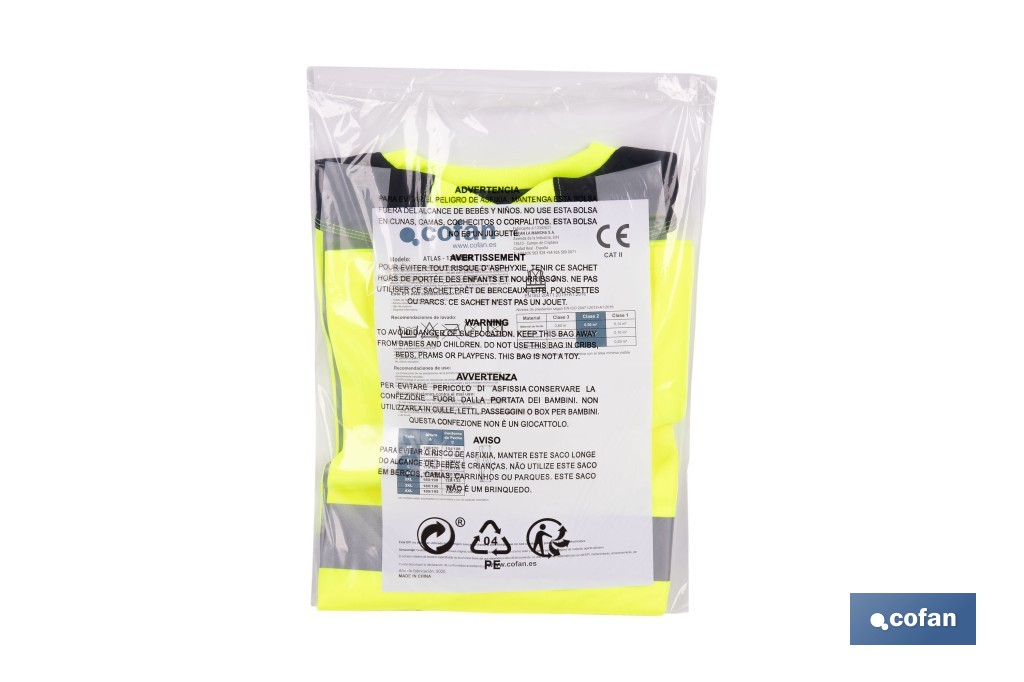 Camiseta de alta visibilidad modelo Atlas | Color: amarillo y negro | Bandas reflectantes | Clase 2 EN ISO 20471 | Disponible desde la talla S hasta la XXXL - Cofan