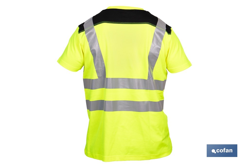 Camiseta de alta visibilidad modelo Atlas | Color: amarillo y negro | Bandas reflectantes | Clase 2 EN ISO 20471 | Disponible desde la talla S hasta la XXXL - Cofan