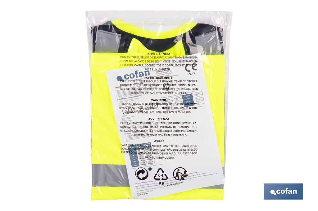 Camiseta de alta visibilidad modelo Atlas | Color: amarillo y negro | Bandas reflectantes | Clase 2 EN ISO 20471 | Disponible desde la talla S hasta la XXXL - Cofan