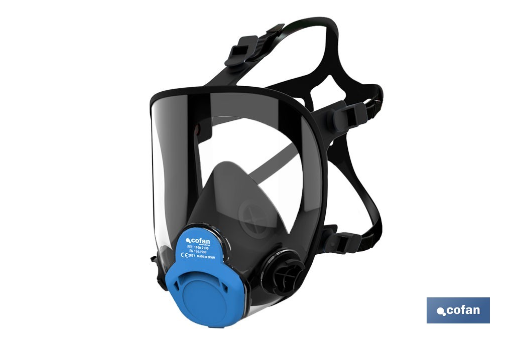 Máscara completa Clase 1 para doble filtro lateral y visor de alta protección | Filtros no incluidos | Conforme con la normativa EN 136 y EN 166 - Cofan