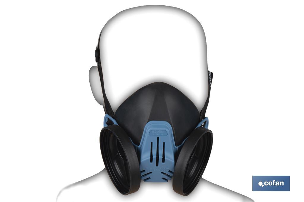 Media máscara | Para dos filtros de protección intercambiables | Bandas de sujeción | Protección contra gases, vapores, partículas peligrosas | Conforme con EN 140:1998 - Cofan