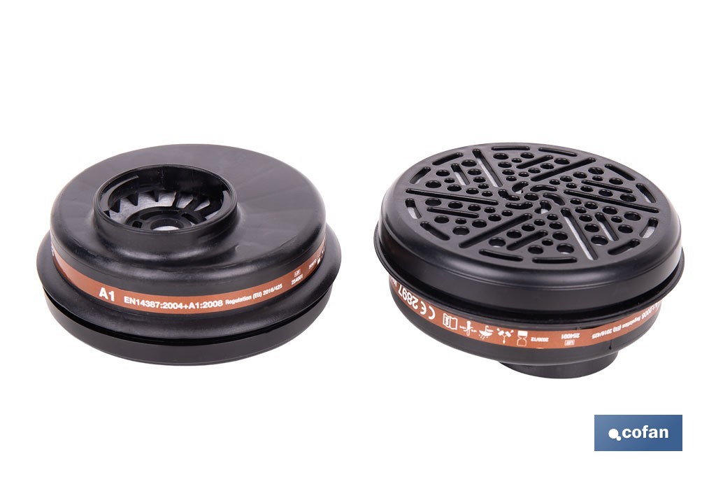 Set de 2 filtros A1 para máscara completa Cofan | Protección frente a gases y vapores de compuestos químicos - Cofan