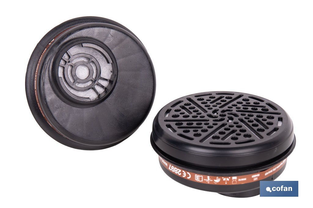 Set de 2 filtros A1 para máscara completa Cofan | Protección frente a gases y vapores de compuestos químicos - Cofan