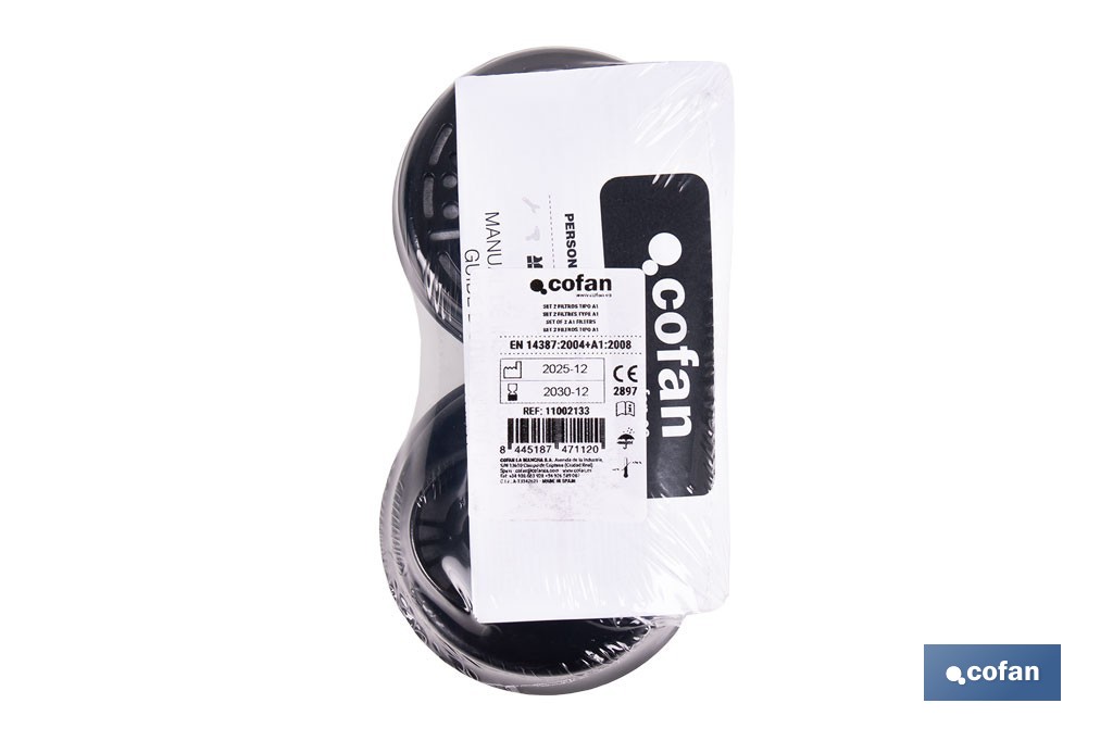 Set de 2 filtros A1 para máscara completa Cofan | Protección frente a gases y vapores de compuestos químicos - Cofan