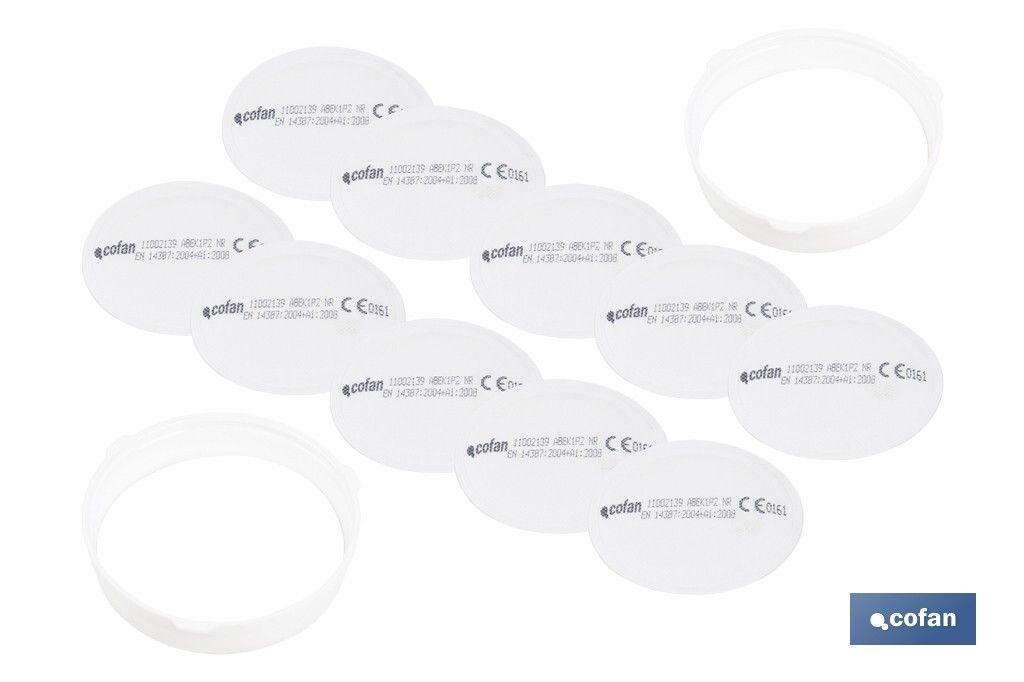 Set de filtro combinado: 2 filtros A1B1E1K1 + 10 Prefiltros P2 NR | Protección respiratoria de alta eficacia - Cofan