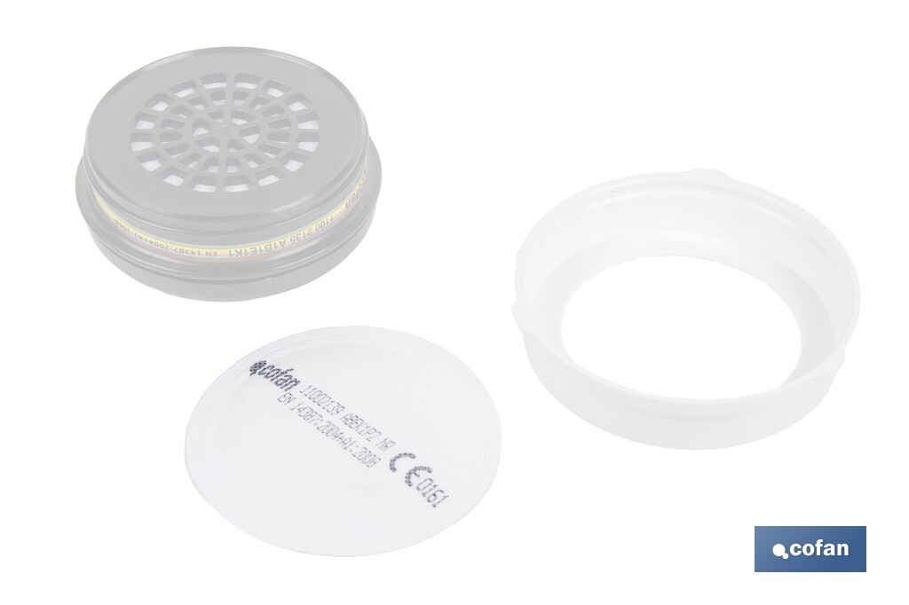 Set de filtro combinado: 2 filtros A1B1E1K1 + 10 Prefiltros P2 NR | Protección respiratoria de alta eficacia - Cofan