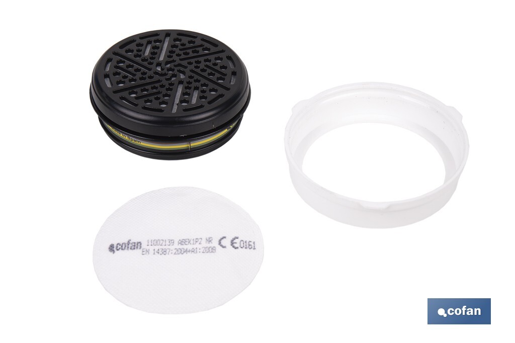 Set de filtro combinado: 2 filtros A1B1E1K1 + 10 Prefiltros P2 NR | Protección respiratoria de alta eficacia - Cofan