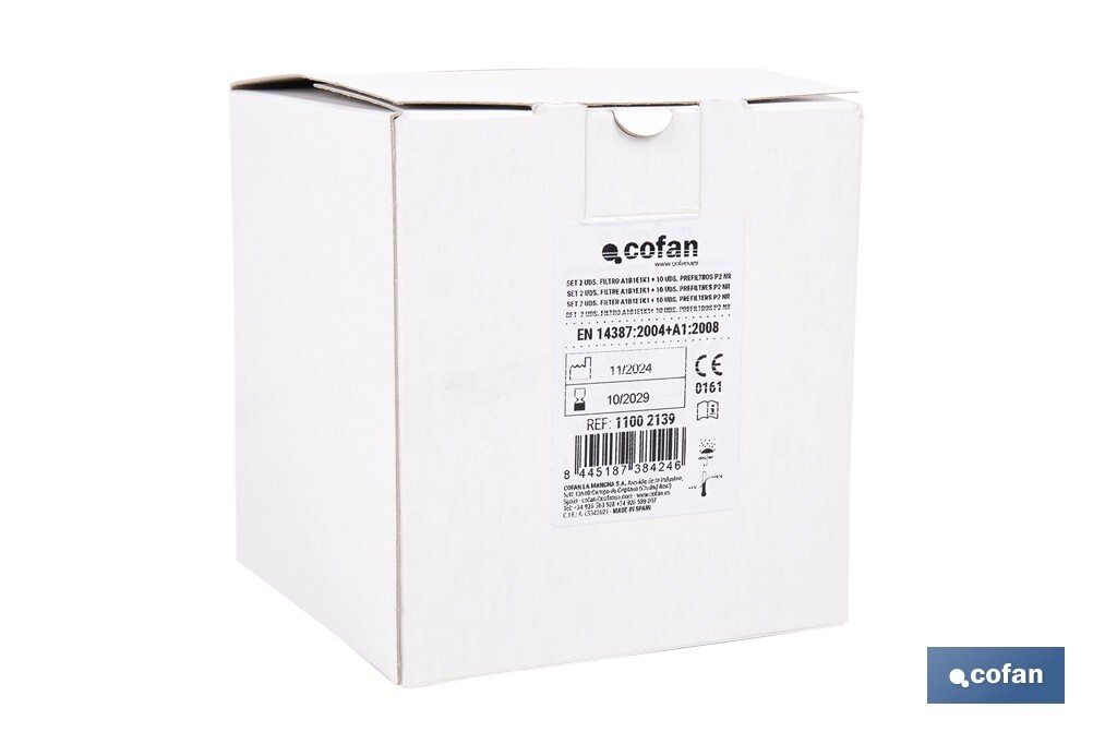 Set de filtro combinado: 2 filtros A1B1E1K1 + 10 Prefiltros P2 NR | Protección respiratoria de alta eficacia - Cofan