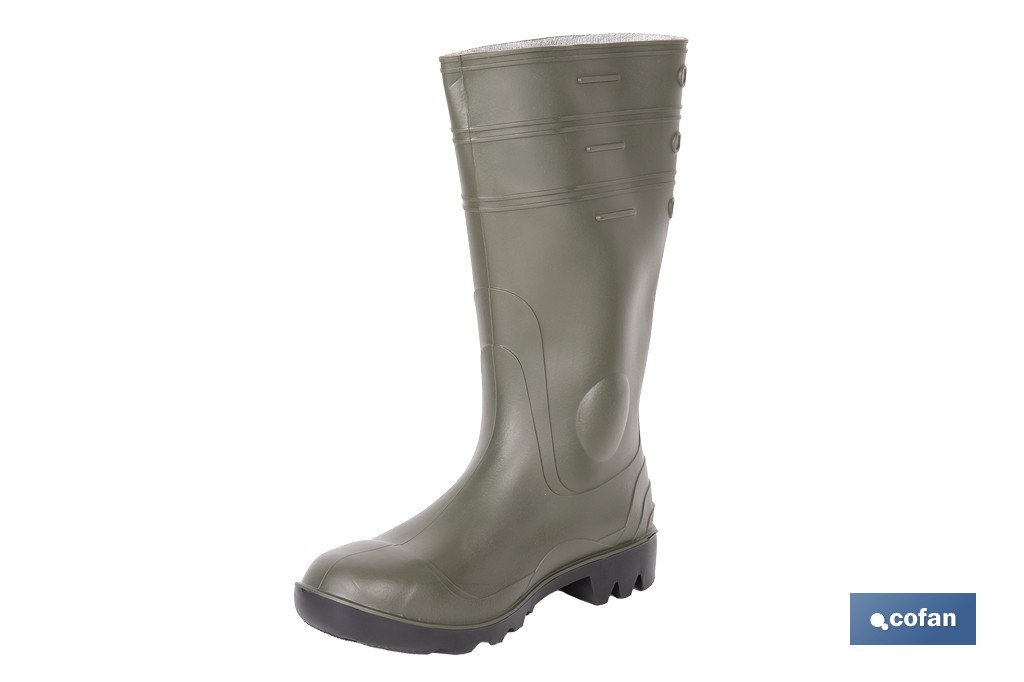 Bota de Agua | Color Verde | Seguridad S5 | Fabricada en PVC | Puntera y Plantilla de Acero - Cofan