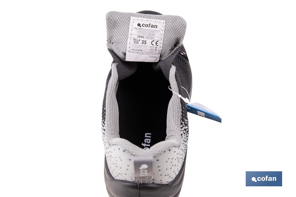 Chaussure de sport S1 PS SR FO Modèle Sierra | Avec embout et semelle intérieure anti-perforation | Disponible de la pointure 35 à la 47 - Cofan