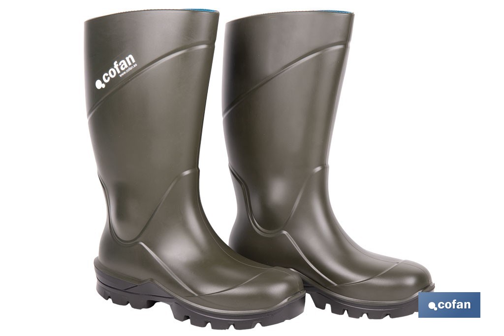 Botas de agua de PU y Elastopan, color verde | Resistentes al frío y a productos químicos | Suela antideslizante OB SR | Disponibles desde la talla 36 hasta la 49 - Cofan
