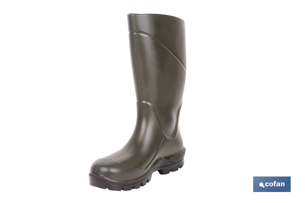 Botas de agua de PU y Elastopan, color verde | Resistentes al frío y a productos químicos | Suela antideslizante OB SR | Disponibles desde la talla 36 hasta la 49 - Cofan