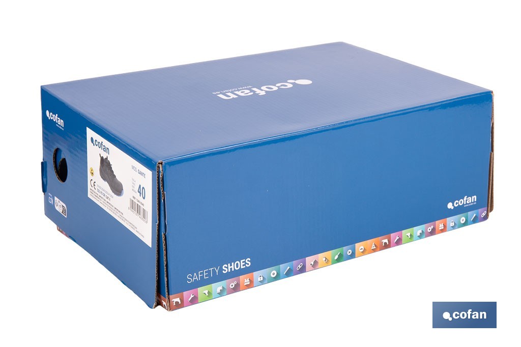 Zapato de seguridad deportivo Gante S3L FO SR ESD | Puntera de composite y plantilla antiperforación | Suela antideslizante | Disponible desde la talla 37 hasta la 47 - Cofan