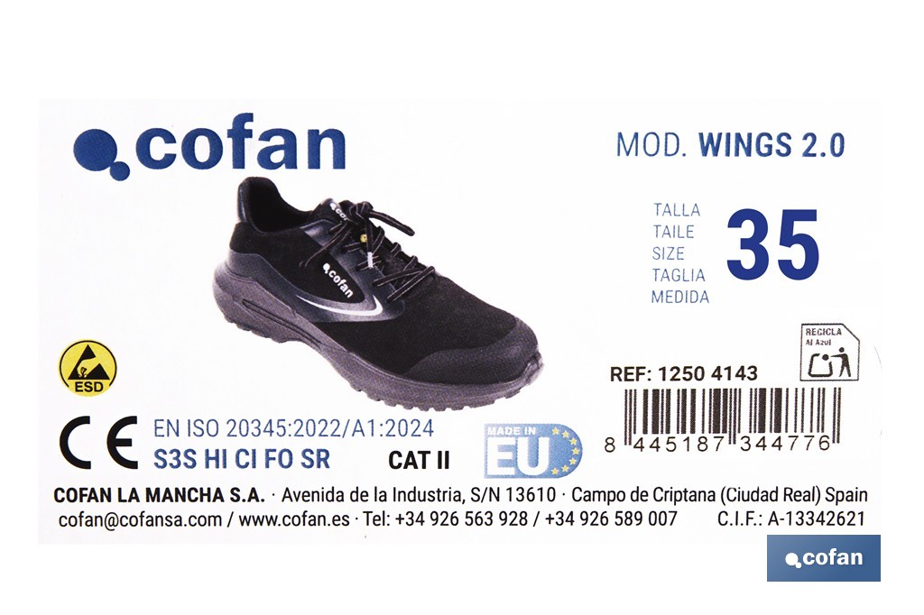 Zapato deportivo de seguridad S3S Wings 2.0 - Cofan