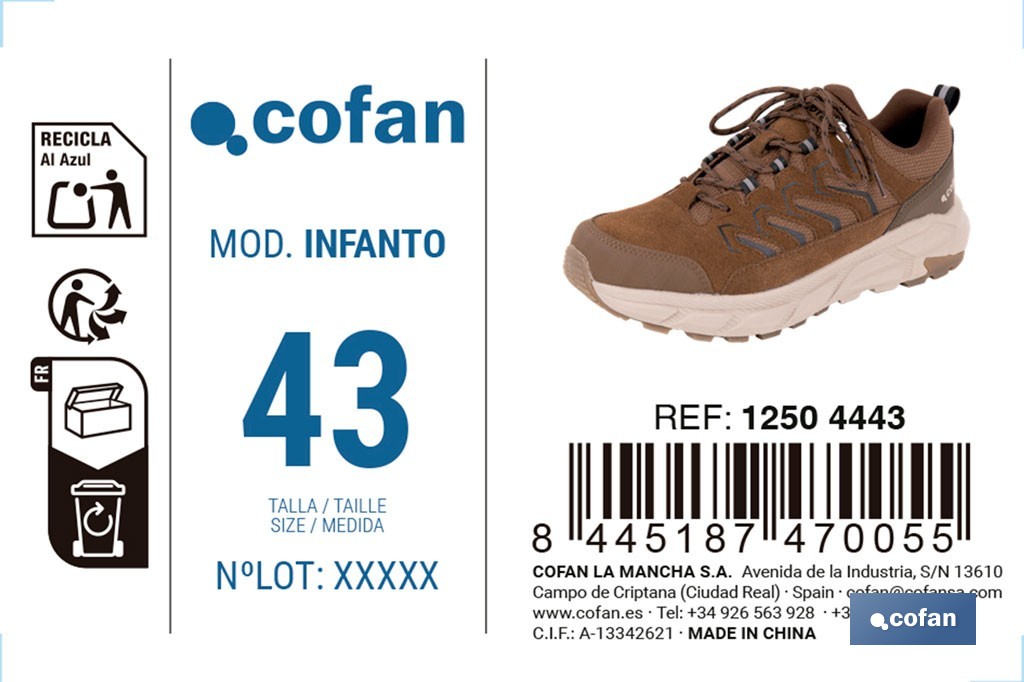 Zapatilla de trekking impermeable Infanto | Piel de serraje con suela de Phylon y TPR | Disponible desde la talla 39 hasta la 46 - Cofan