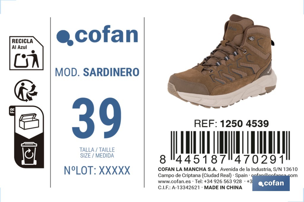 Bota de trekking impermeable modelo Sardinero | Piel de serraje con suela de Phylon y TPR | Disponible desde la talla 39 hasta la 46 - Cofan