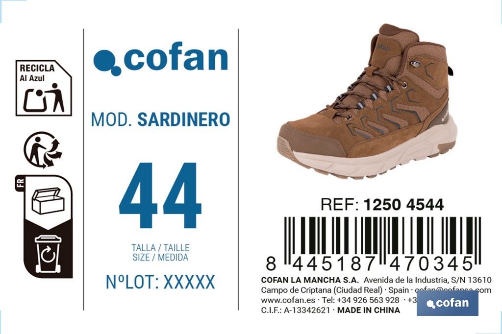 Bota de trekking impermeable modelo Sardinero | Piel de serraje con suela de Phylon y TPR | Disponible desde la talla 39 hasta la 46 - Cofan