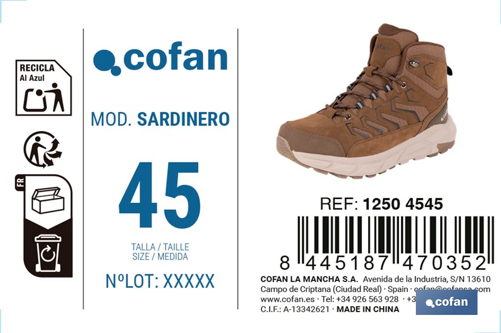 Bota de trekking impermeable modelo Sardinero | Piel de serraje con suela de Phylon y TPR | Disponible desde la talla 39 hasta la 46 - Cofan