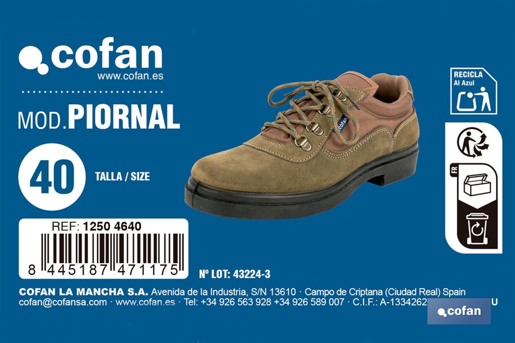 Zapatilla trekking Piornal | Piel de serraje y suela de caucho antideslizante | Disponible desde la talla 38 hasta la 46 - Cofan